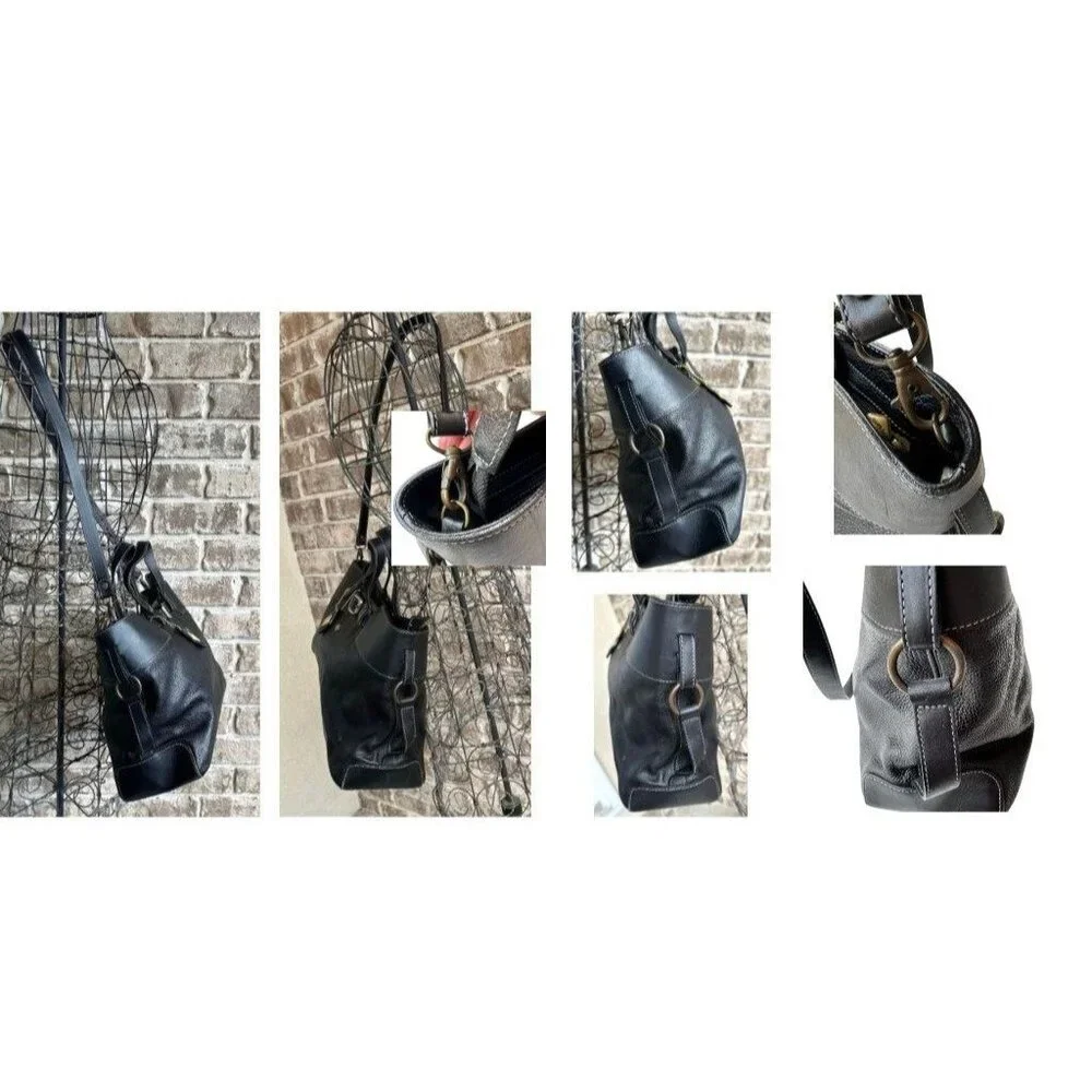 Isanti Leather Crossbody Bag Navy Top Zip Tote Handles Logo Code Italy Travel